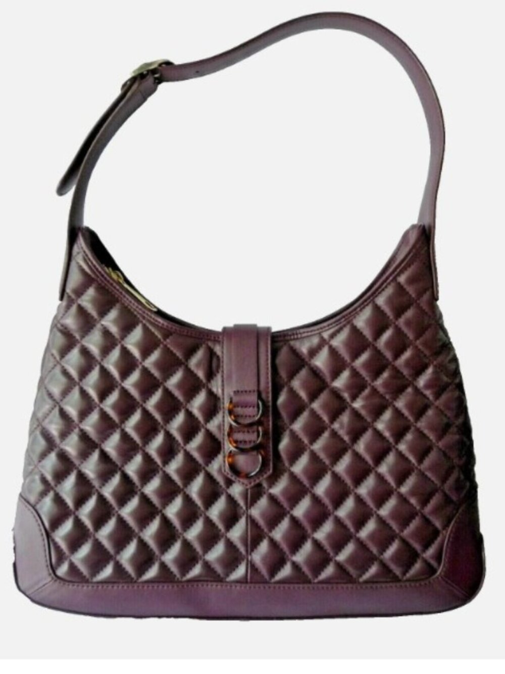 Talbots Purse Shoulder Bag Genuine Leather Maroon Quilted Tortoise Rings Front